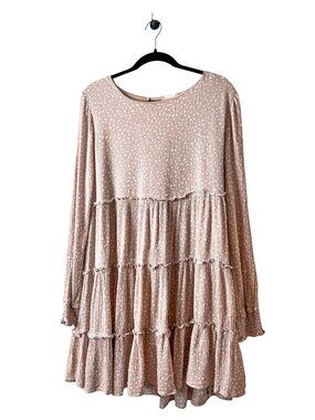 Altar'd State Tiered Ruffle Polka Dot Mini Dress Pink Taupe Women's Size M